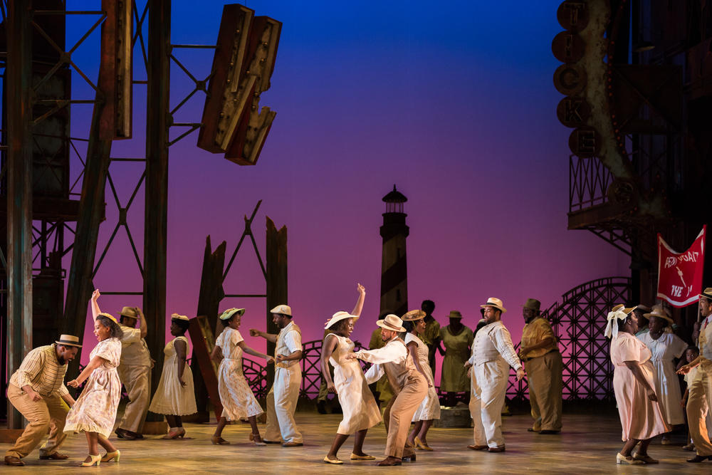 A scene from the 2017 Glimmerglass production of 'Porgy and Bess': the characters at a picnic on Kitawah Island.