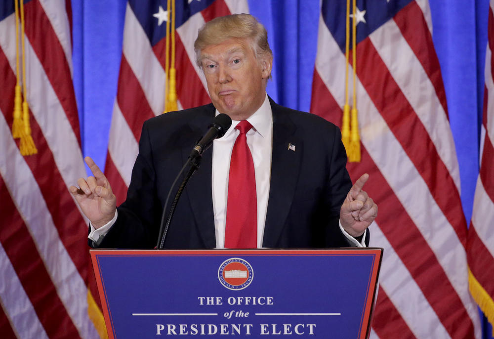 President-elect Donald Trump speaks during a news conference, Wednesday, Jan. 11, 2017, in New York. The news conference was his first as President-elect. 