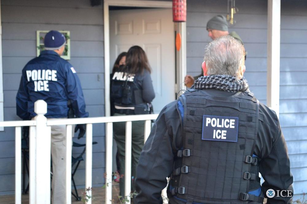 U.S. Immigration and Customs Enforcement (ICE) officers conduct a targeted enforcement operation in Atlanta, Georgia, on February 9, 2017. 