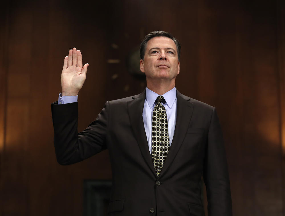 FBI Director James Comey is sworn-in on Capitol Hill in Washington, Wednesday, May 3, 2017, prior to testifying before the Senate Judiciary Committee hearing: "Oversight of the Federal Bureau of Investigation."