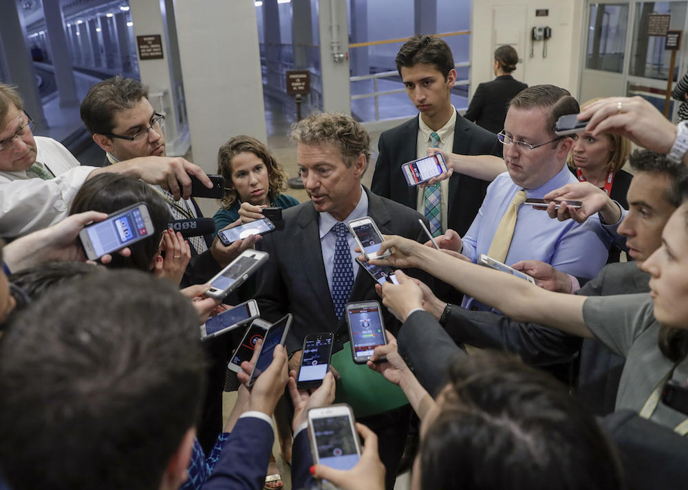 Sen. Rand Paul, R-Ky., speaks to reporters at the Capitol after Republicans released their long-awaited bill to scuttle much of President Barack Obama's Affordable Care Act, at the Capitol in Washington, Thursday, June 22, 2017. 