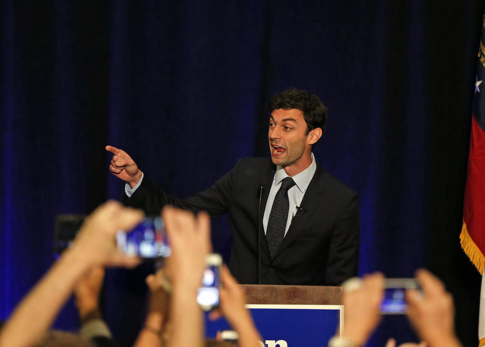 Democratic candidate for Georgia's Sixth Congressional Seat Jon Ossoff speaks to supporters during an election-night watch party Tuesday, April 18, 2017, in Dunwoody, Ga. 