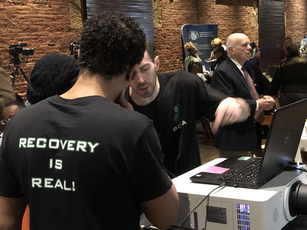 A t-shirt announces the recovery community in Georgia at the Addiction Recovery Awareness Day in Atlanta Jan. 28, 2020.