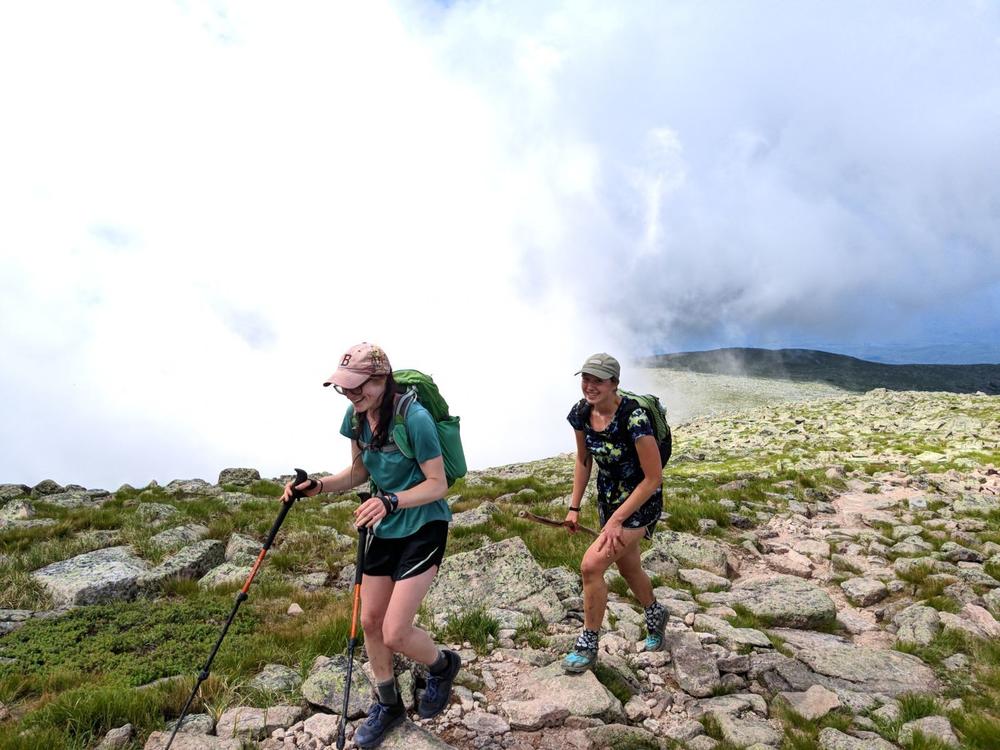 Mary Szatkowski (front) and Kristen Glennie of Maine on the final stretch of the Appalachian Trail in Maine's Baxter State Park. The two women began the 2,200-mile journey on Feb. 29 in Georgia.