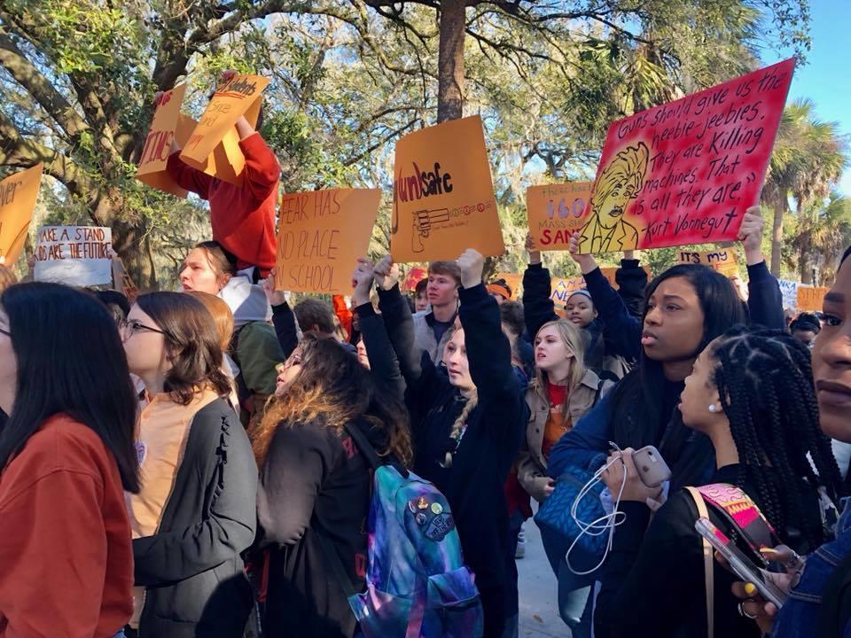 Students from Savannah Arts Academy walked out of school today in protest of gun violence.