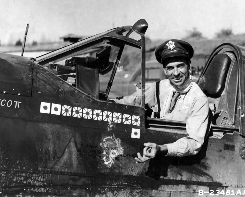 Colonel Robert L. Scott Jr. in his Curtiss P-40 Warhawk in 1943.