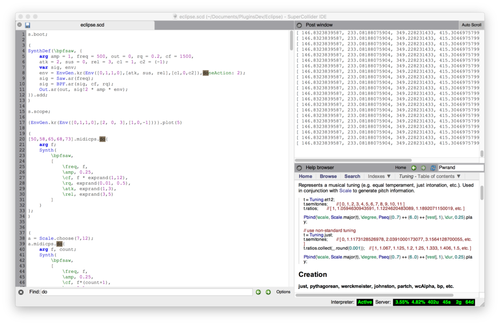 Data, data, data. A screenshot of the audio-synthesis program SuperCollider Walker and his team used to compose their eclipse soundtrack.