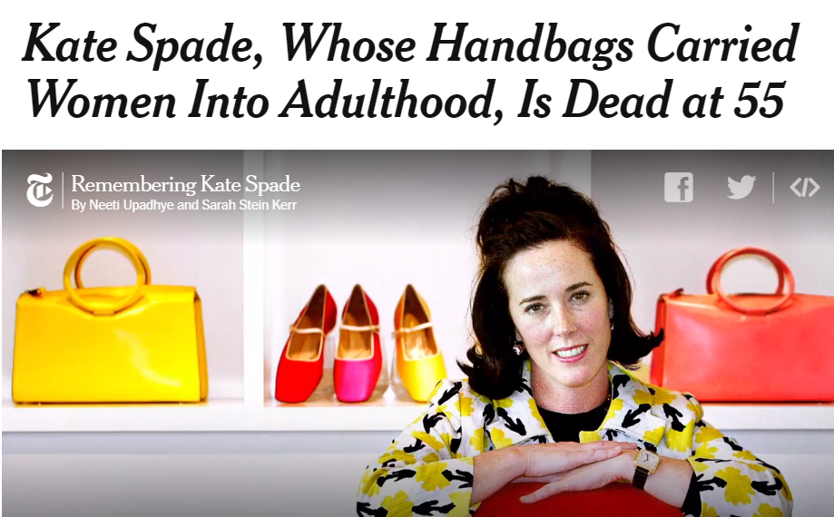 The New York Times dedicated three reporters, part of the front page and a two-page spread to the memory of Kate Spade.