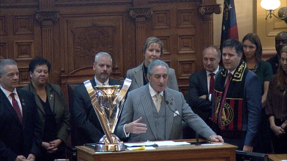 Atlanta United Owner Arthur Blank stopped by the Georgia Capitol on Thursday to thank lawmakers and fans across Georgia for their support of the teams Major League Soccer championship. 