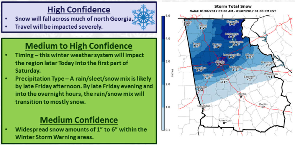 A Winter Storm Warning has been issued for north and portions of central Georgia. This means that we have high confidence for accumulating snowfall across this area.
