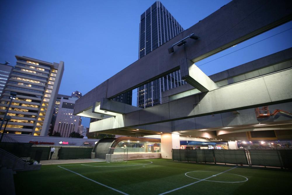 The first StationSoccer Field was built at the Five Points MARTA station in Atlanta. 