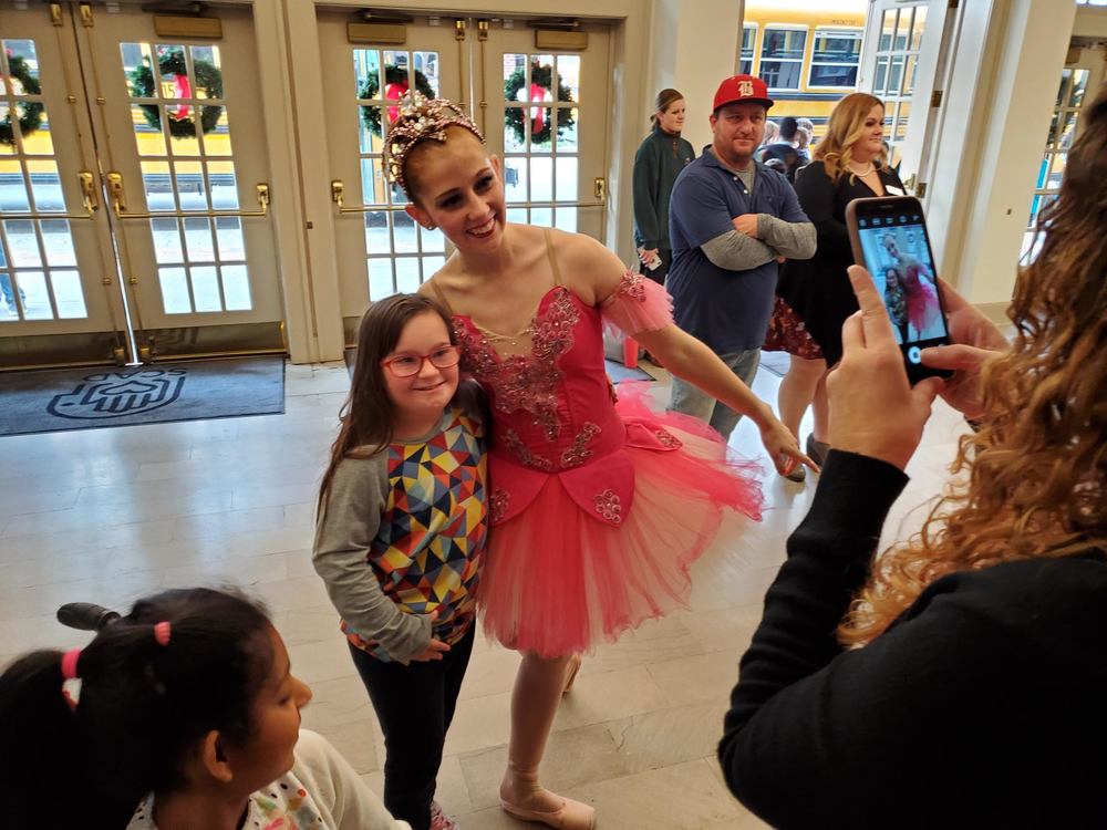 Sugar Plum Fairy Madison Lynn poses for a photo with one of the children who attended the Savannah Ballet Theatre's low-sensory performance of the Nutcracker.