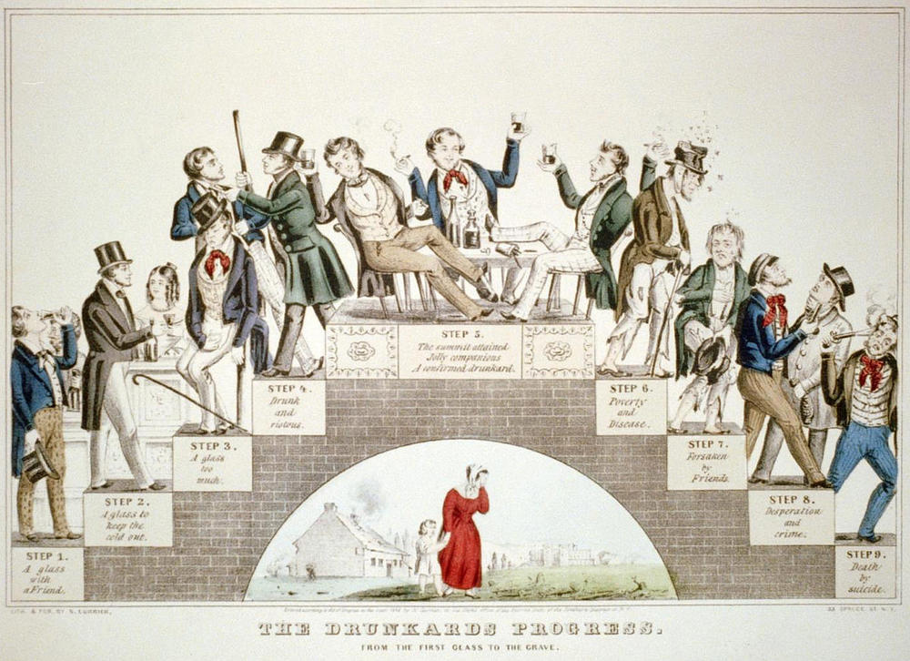 A lithograph by Nathaniel Currier supporting the temperance movement.