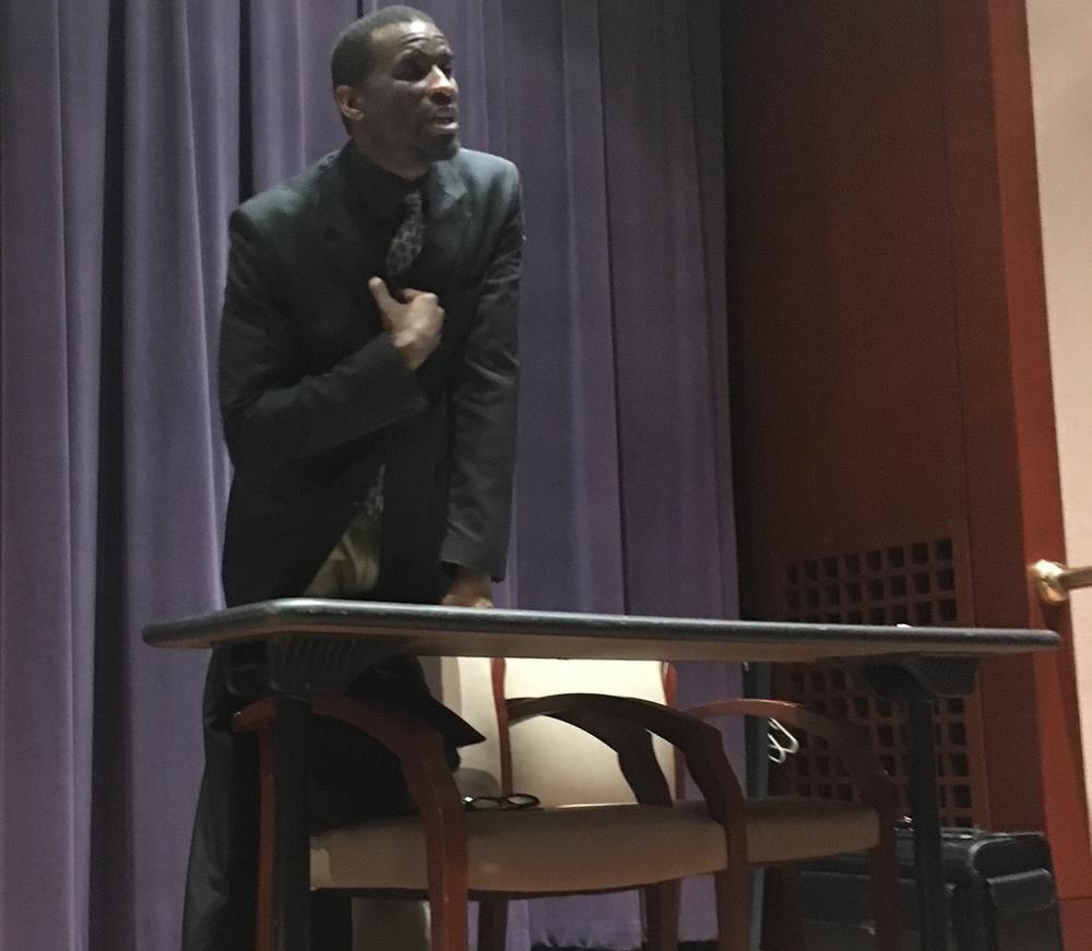 Actor John Doyle at the Jimmy Carter Presidential Library and Museum on Feb. 9, 2018. He performs a one-man show about the life of Thurgood Marshall, the first African American justice on the U.S. Supreme Court.