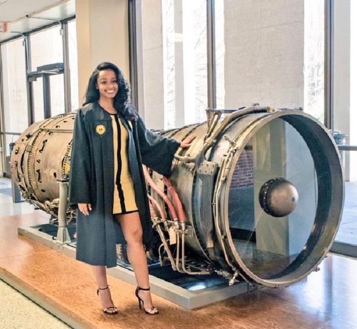 Aerospace engineer Tiffany Davis obtains a bachelor's degree in aerospace engineering and is currently working on a master's degree at Georgia Tech. 