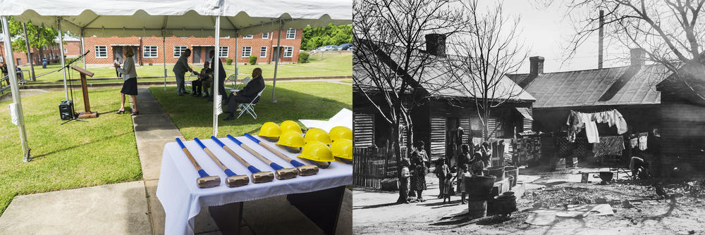 Tindall Heights on the day of the celebration of its demolition, left, and a photo of housing where Tindall Heights sits today circa the 1930s. 