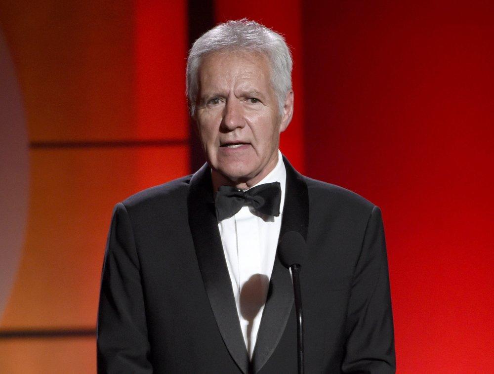  In this April 30, 2017, file photo, Alex Trebek speaks at the 44th annual Daytime Emmy Awards at the Pasadena Civic Center in Pasadena, California.
