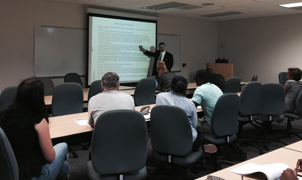 Professor Robert Smith teaches a class on Donald Trump's campaign at Savannah State University.