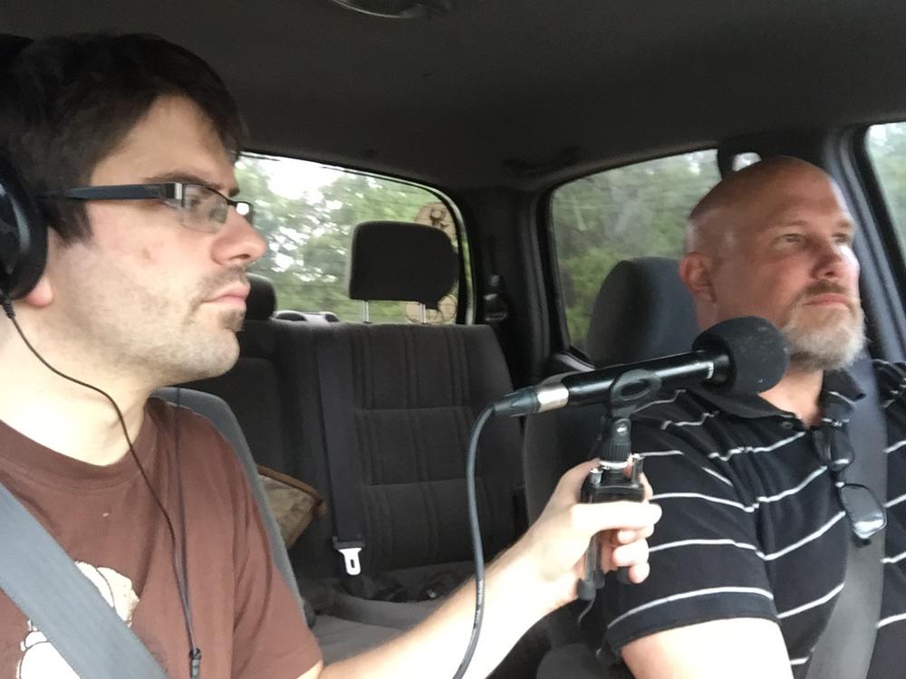 On Second Thought producer Sean Powers talks with veteran Thomas Scott Kennedy as they head to the Carl Vinson Veterans Affairs Medical Center in Dublin, Georgia.