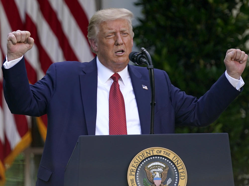 President Trump speaks during a news conference in the Rose Garden of the White House, on Tuesday.