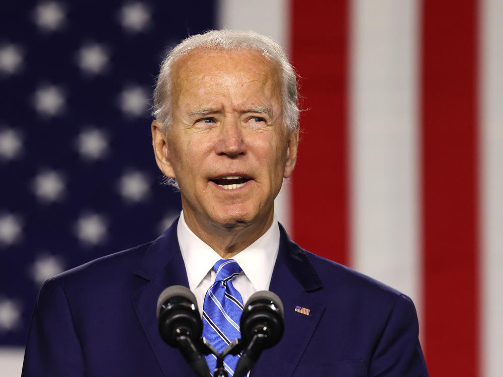Presumptive Democratic nominee Joe Biden speaks Tuesday at the Chase Center in Wilmington, Del.