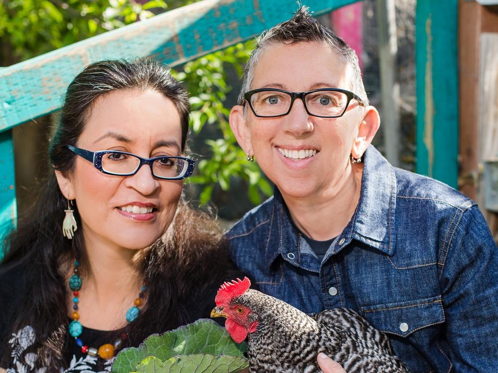 Cookbook authors Catriona Rueda Esquibel and Luz Calvo in their Bay Area backyard.
