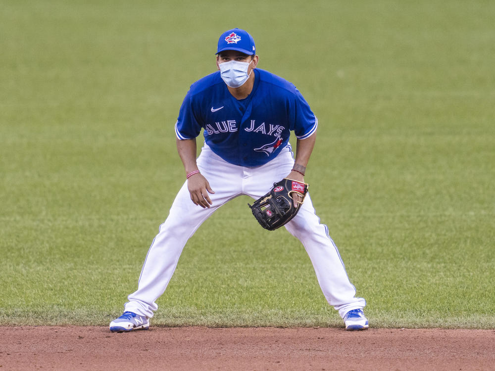Rubén Tejada of the Toronto Blue Jays is pictured at an intrasquad game at Rogers Centre earlier this month in Toronto. The team received permission for preseason training at the stadium but the Canadian government will not allow regular season games in Canada.