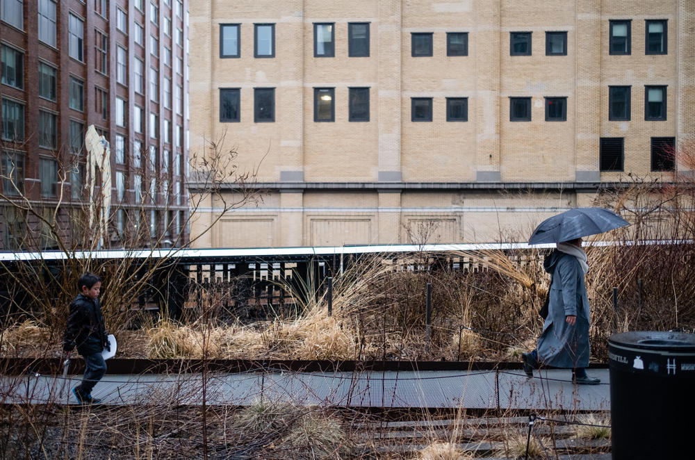 Hayle sulks and walks behind Thu on the High Line in New York City on Jan. 25, 2020.