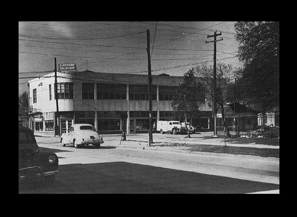 The Eldorado Ballroom, 1939, at the corner of Elgin and Dowling Street (now Emancipation Avenue). Image shared with Project Row Houses by a Third Ward resident and made available online in accordance with Title 17 U.S.C. Section 107.