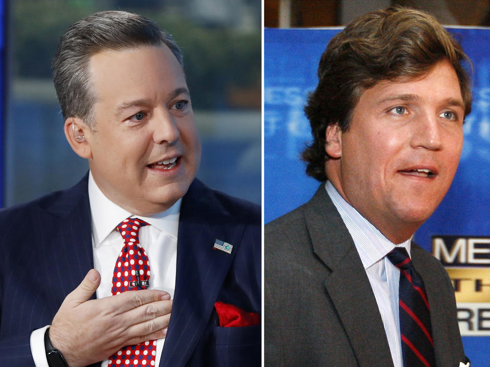 Former Fox News anchor Ed Henry (from left) and high-profile hosts Tucker Carlson and Sean Hannity are all named in a lawsuit alleging different instances of sexual misconduct.