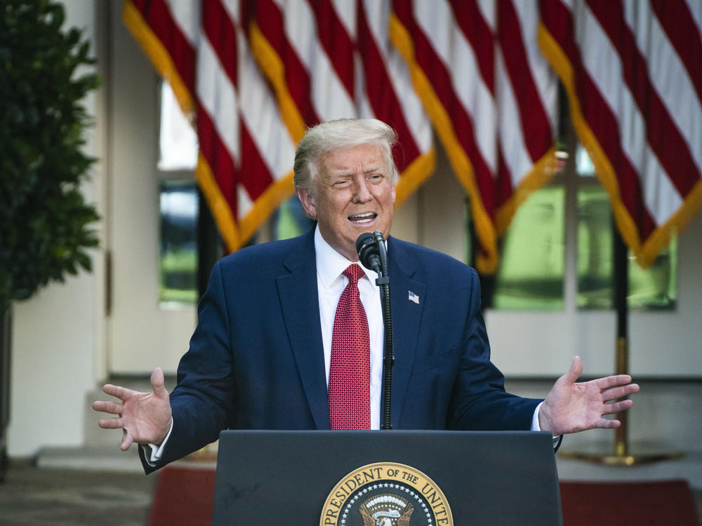 President Trump speaks last week during a press conference in the White House Rose Garden.