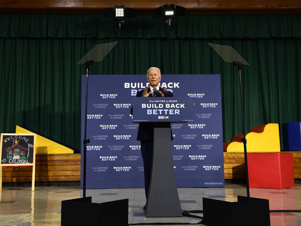 Joe Biden speaks about his economic recovery plan for working families on Tuesday in New Castle, Del.