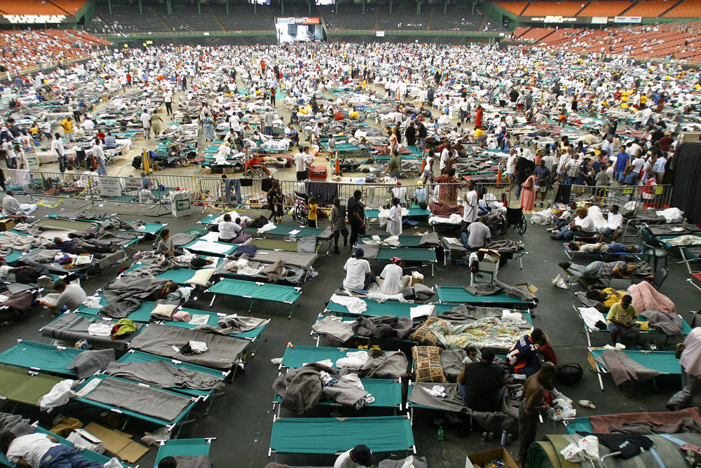 New Orleans evacuees of Hurricane Katrina were relocated to the Astrodome in Houston, shown here on Sept. 1, 2005.