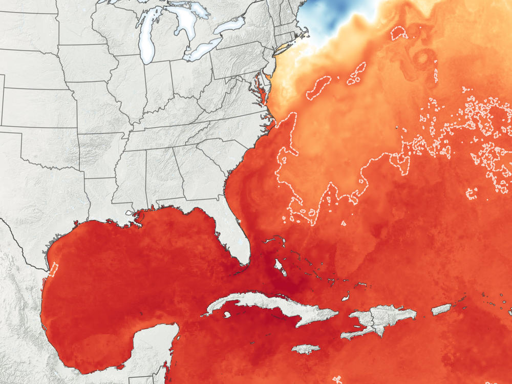 This graphic, provided by NASA, shows abnormally warm ocean temperatures. Forecasters believe this will continue to fuel an already above-average Atlantic hurricane season.