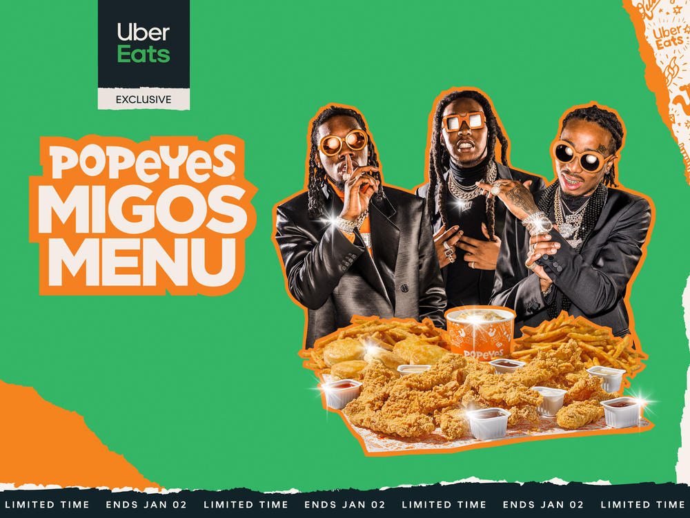 The Popeyes Migos Menu was the culmination of a temporary partnership between Migos and the Louisiana-based fast food restaurant, apparently stemming from the Atlanta hip-hop group's self-professed love for the chain's chicken.