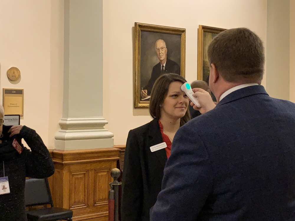 Georgia State House members Monday morning had their temperatures checked before a special session to ratify the governor's public health emergency.