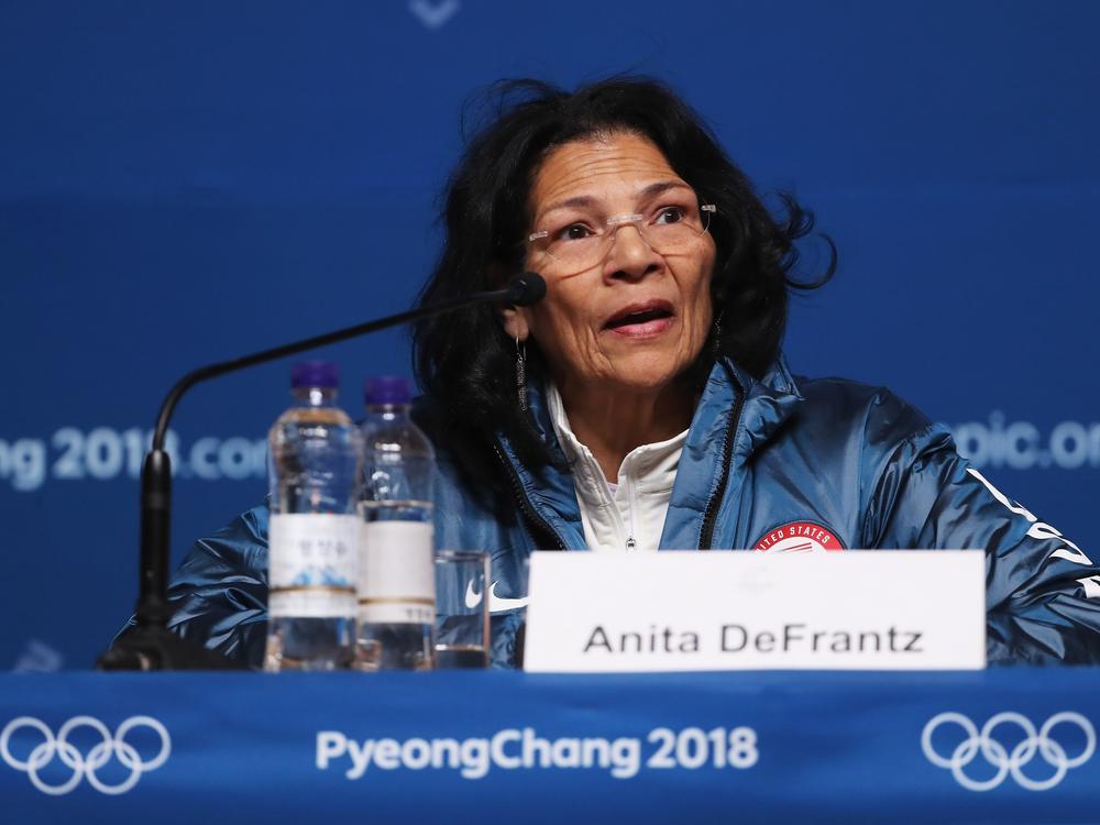 Former medal-winning rower and International Olympic Committee member Anita DeFrantz speaks to reporters at the 2018 Winter Olympics in South Korea.DeFrantz was part of the 1980 U.S. Olympic team that boycotted that year's Moscow Summer Olympics because of the Soviet invasion of Afghanistan.  DeFrantz laments the 1980 Summer Olympians were 