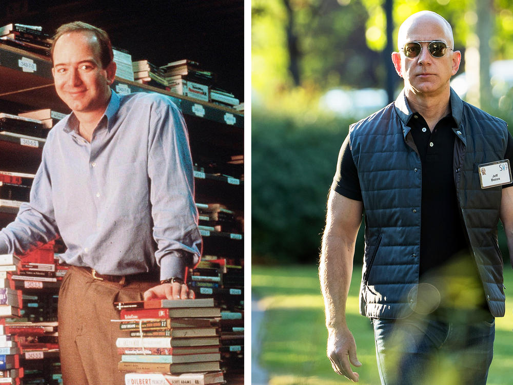 Amazon founder and CEO Jeff Bezos in 1997 (left) and in 2017. He will appear before Congress for the first time this week a much-transformed leader of a much-transformed company.