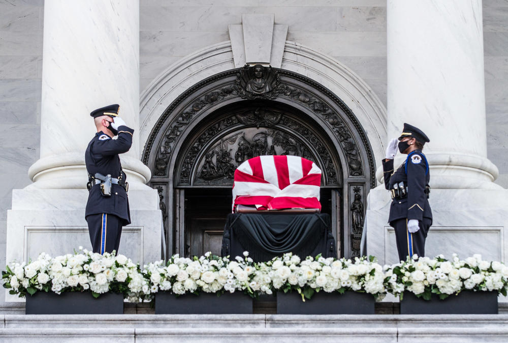 Rep. John Lewis (D-GA) remains are bought out for the public viewing.