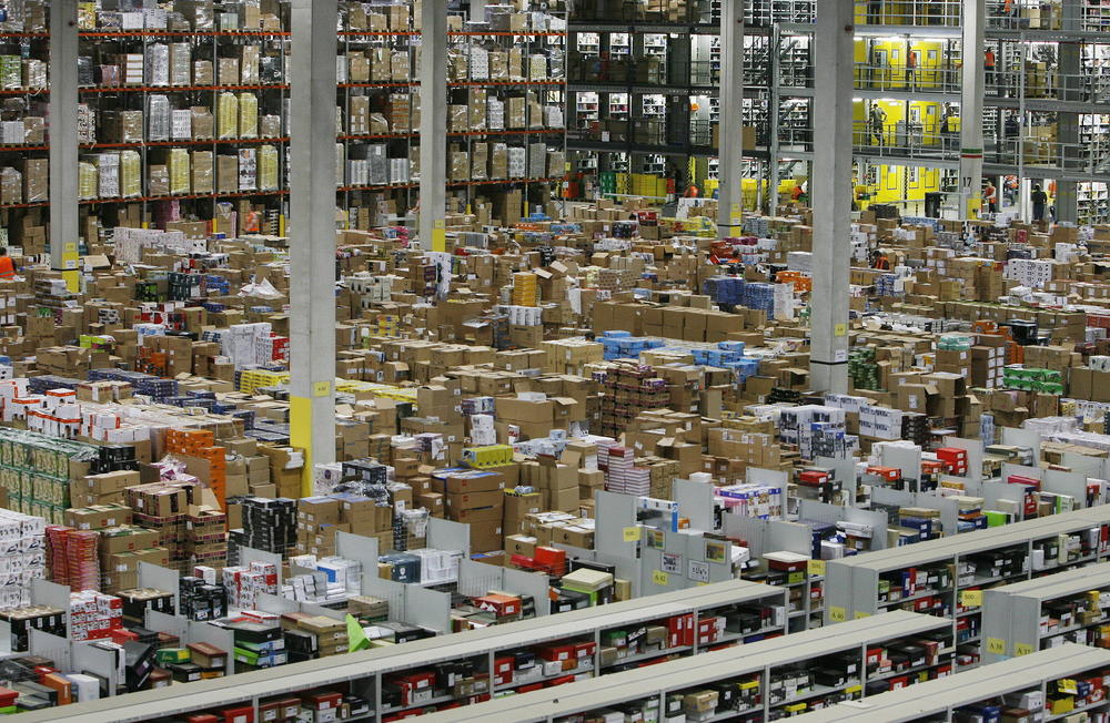 Workers hustle in one of Amazon's warehouses, in Leipzig, Germany, ahead of the 2009 holiday shopping season.