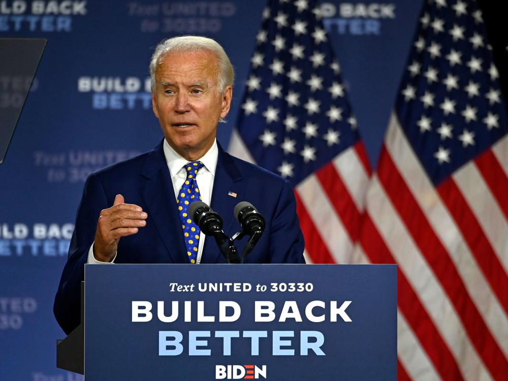 Joe Biden, the presumptive Democratic presidential nominee, speaks during a campaign event at the William 