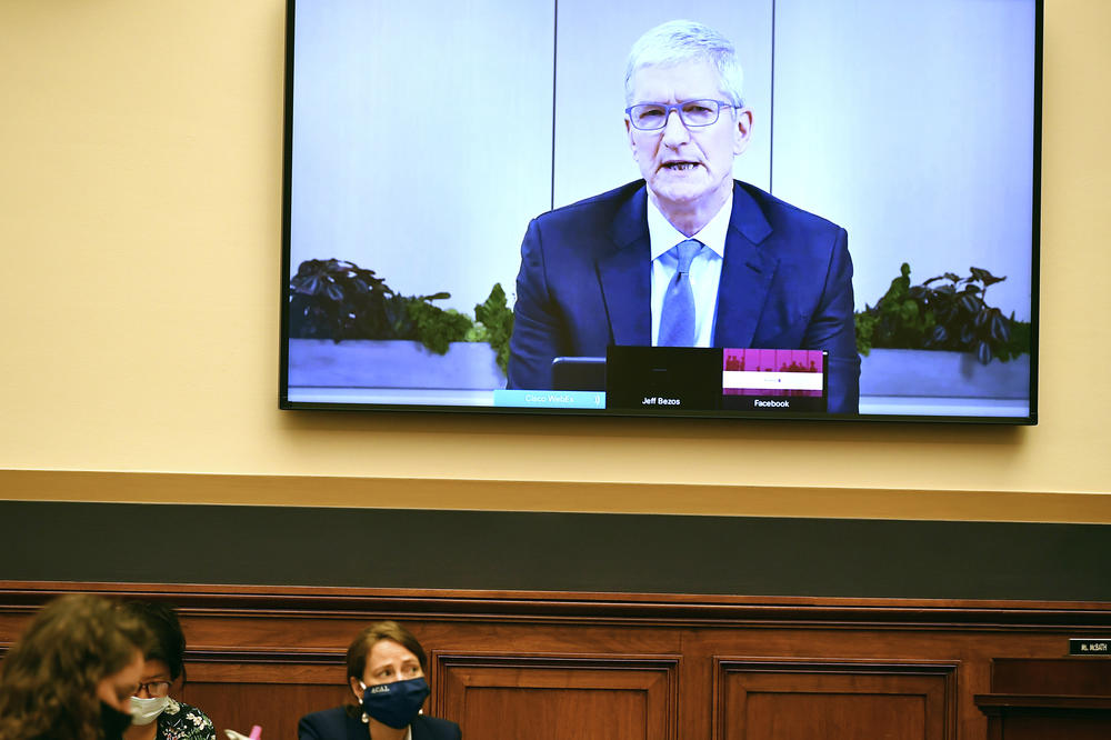Apple CEO Tim Cook testifies remotely during a House Judiciary subcommittee on antitrust on Capitol Hill.