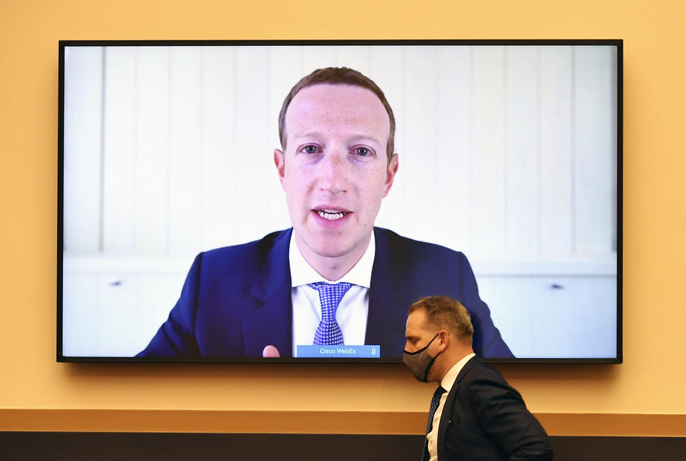 Facebook CEO Mark Zuckerberg testifies remotely during a House Judiciary subcommittee hearing on antitrust on Capitol Hill on Wednesday.