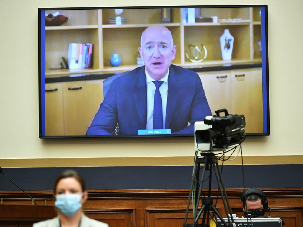 Amazon CEO Jeff Bezos testifies Wednesday via video before the House Judiciary antitrust subcommittee. The hearing also featured the heads of Apple, Facebook and Google.