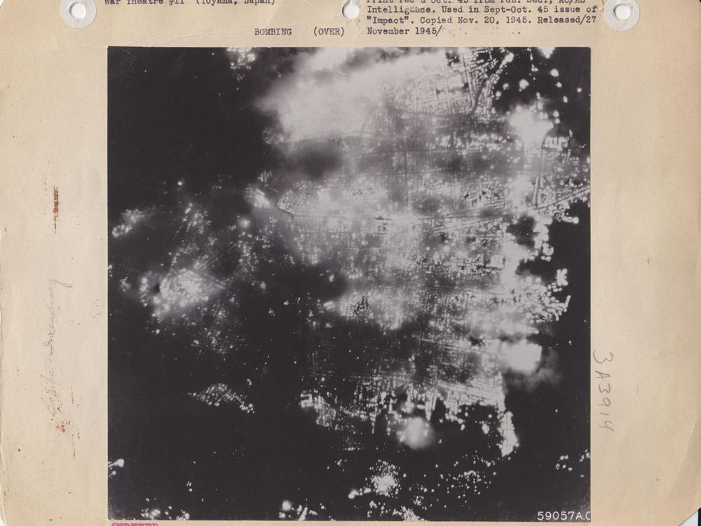A photograph shows Toyama, Japan, aflame after the U.S. attack on Aug. 1, 1945. Most of the city's population was left homeless.