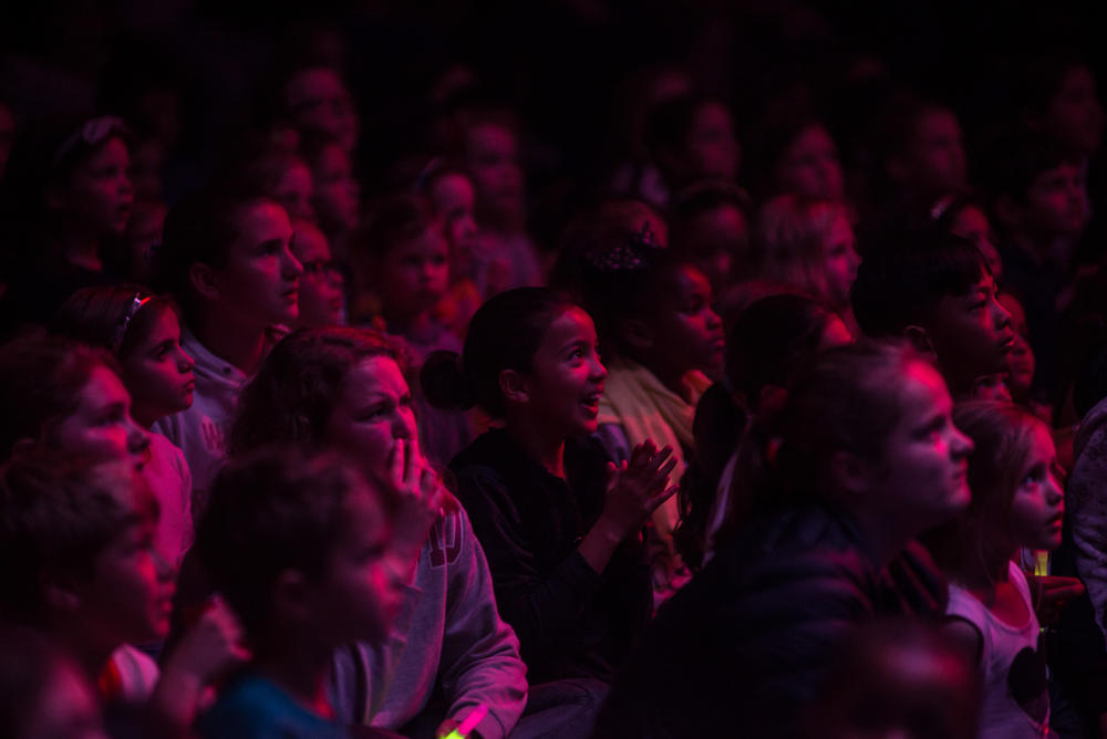 The audience reacts during a Zip Zap circus show in Cape Town, South Africa.