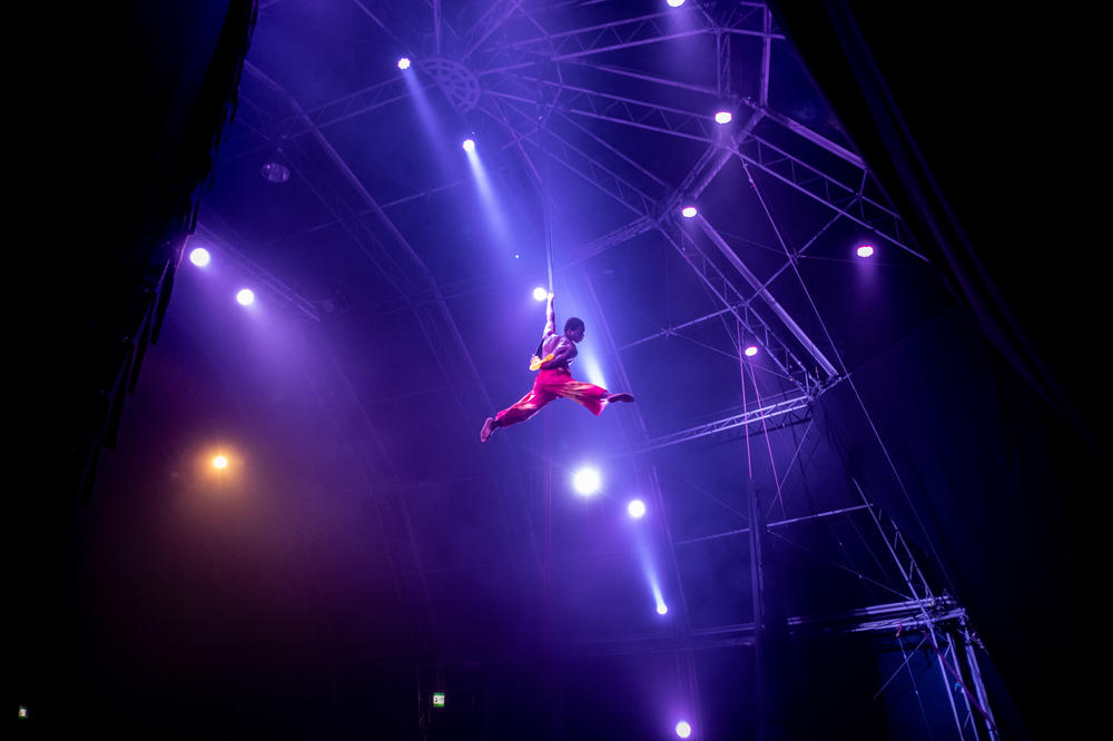 Phelelani Ndakrokra performs an aerial acrobatic dance. Ndakrokra, who grew up in a part of Cape Town where gang violence is rife, says: 