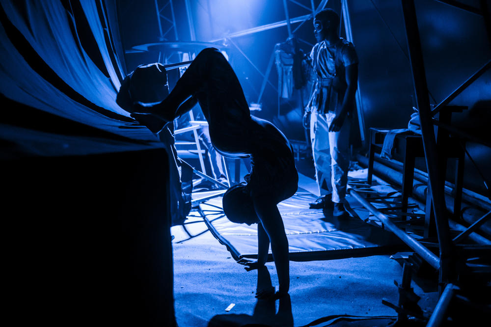 Contortionist Zusiphe Mgijima limbers up backstage during a Zip Zap circus performance in Cape Town, South Africa.