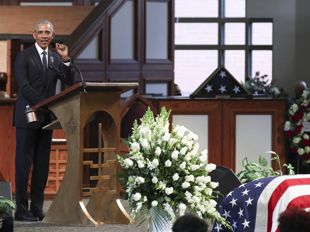 Former President Barack Obama tells mourners Thursday at Ebenezer Baptist Church in Atlanta that they can honor the late Rep. John Lewis by helping to revitalize voting rights.
