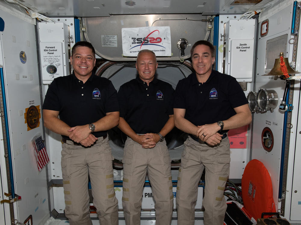 NASA astronauts (from left) Bob Behnken, Doug Hurley and Chris Cassidy are the U.S. members of the Expedition 63 crew aboard the International Space Station. Behnken and Hurley are scheduled to return to Earth on Aug. 2.